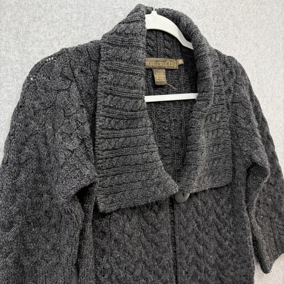 Inis Crafts Cardigan Sweater Womens Small Gray Merino Wool Cable Knit Shawl - Picture 3 of 7